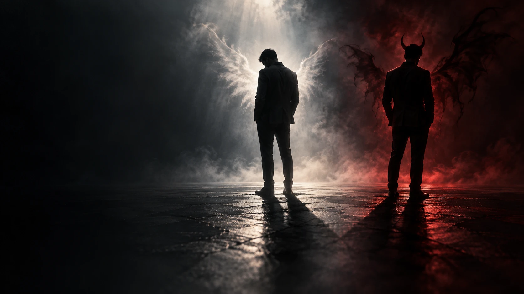 The Great Turn Over — angel and devil silhouettes